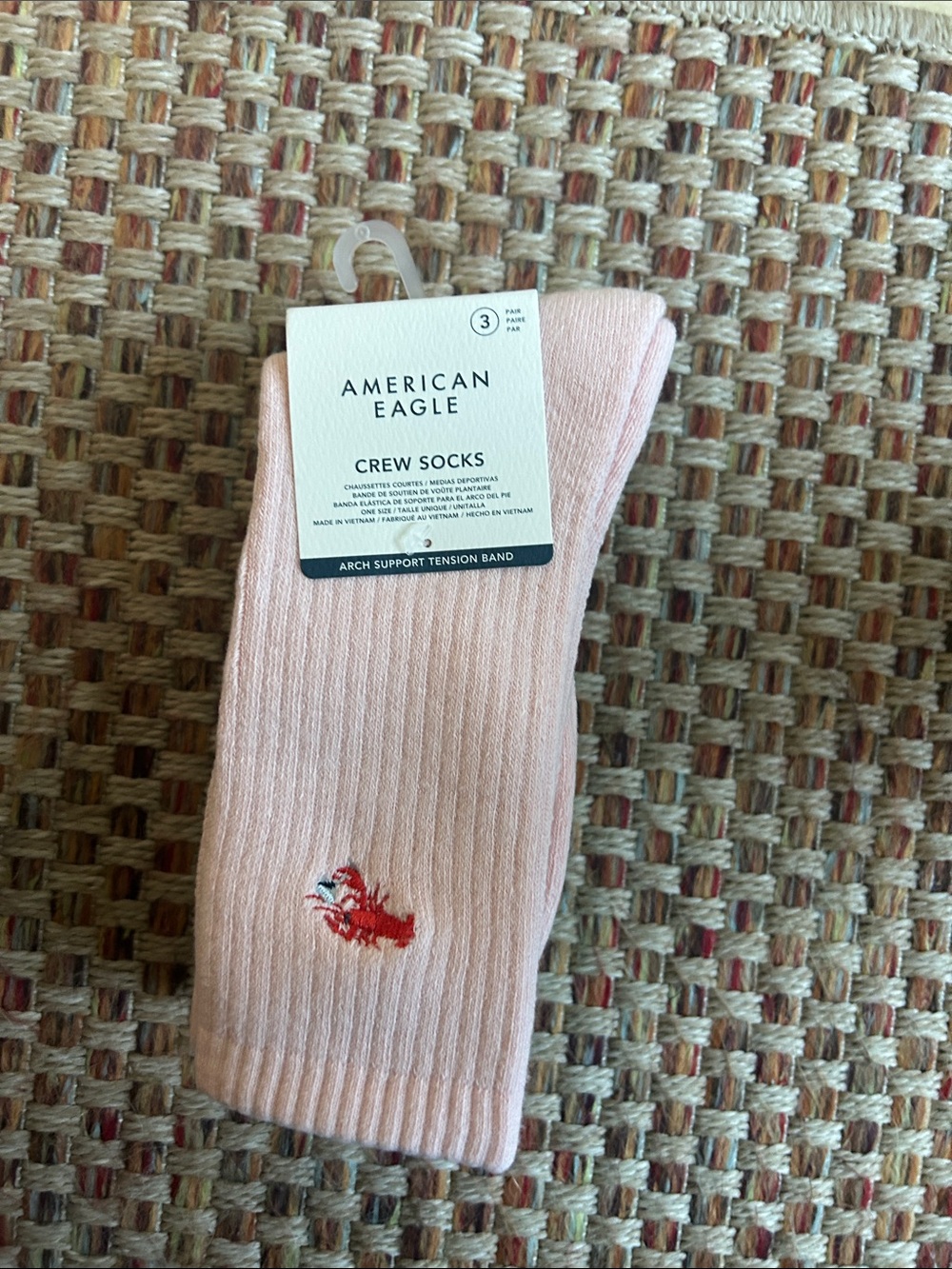 American Eagle Outfitters Light Pink Crew Socks with Red Embroidered Logo